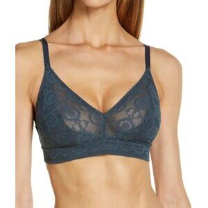 Etam Size 36D Dark Blue Debby Lace Soft Tulle Wireless Triangle Bralette Bra